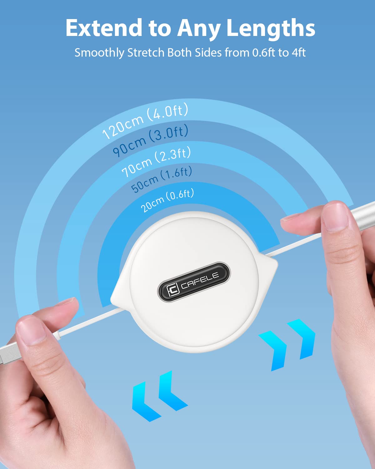 CAFELE Multi Charging Cable 3A, [2Pack 4ft] Retractable USB Charging Cable with Type C/L/Micro USB Ports, 3 in 1 Multi Fast Charger Cord for Multiple Devices, Phone 16 15 14/Galaxy/Pads/Tablets-White - Image 8