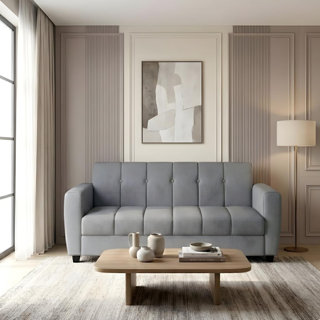 Bharat Lifestyle Deno Fabric 3 Seater Grey Sofa-image-24
