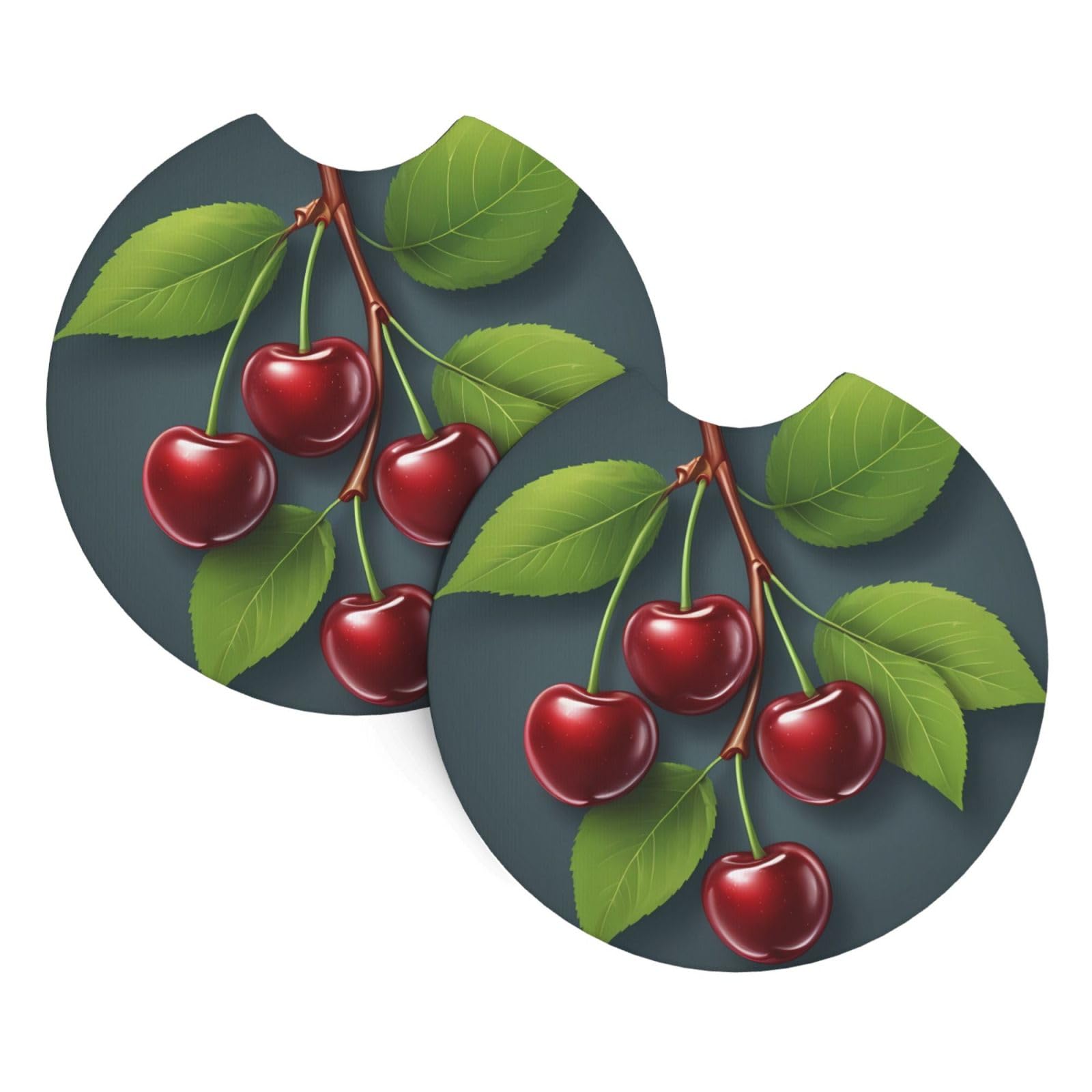 HJFCZH Fresh Cherry Printed Car Coaster Set of 2 - Waterproof Rubber Cup Holder Protectors for Cars, Trucks & SUVs