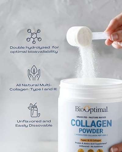 Miniatura 6 de Colágeno en polvo BioOptimal, péptidos de colágeno, sin OGM, proteina de colágeno hidrolizada de primera calidad, colágeno bovino alimentado por