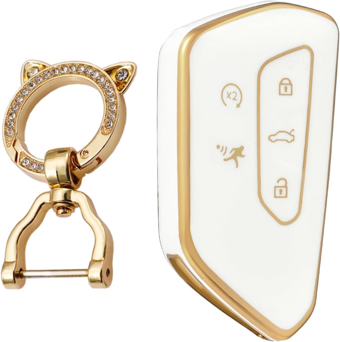 KUNIO TPU Car Key Fob Cover Case Fit for VW Golf 8 R GTI ID.3 ID.4 2025 Atlas 2024 Octavia Seat Leon MK4 MK8 Skoda Keychain Waterproof Full Protection Key Holder 5 Button Golden Edge-C White