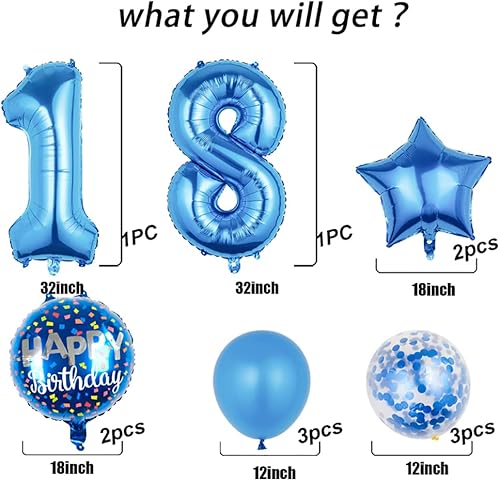 Miniatura 2 de Globos, 11 globos de aluminio para niños de 18 años para suministros de fiesta de cumpleaños de 18 años, globos de confeti, globos de fiesta de