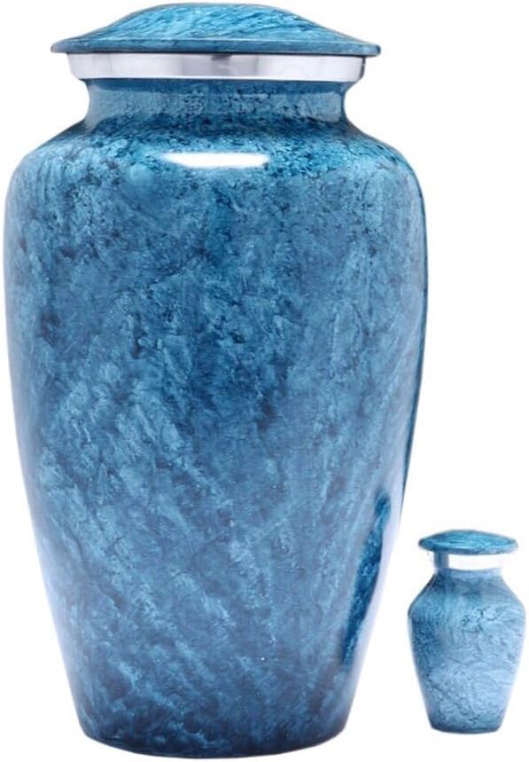 Blue Marble Finish Cremation Urn - Affordable Handcrafted Adult Urn for Ashes - Large Urn with Free Keepsake Deal