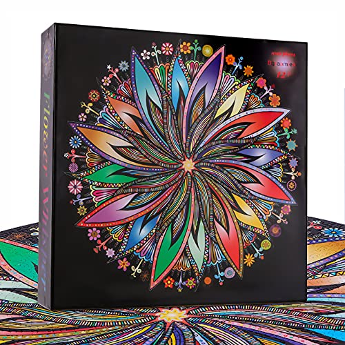 Bgraamiens Puzzle-Blooming Flowers-1000 Pieces Creative Geometric Round Blue Board Colorful Mandala Jigsaw Puzzle #TOP1