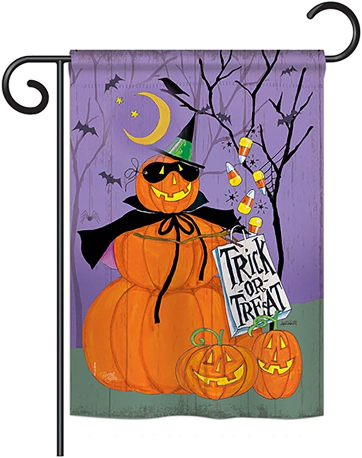 Breeze Decor G162084 Happy Pumpkin Trio Fall Halloween Impressions Decorative Vertical Garden Flag 13" x 18.5" Printed In USA Multi-Color