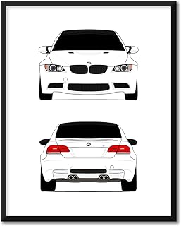 CUSTOMIZABLE COLOR: BMW M3 E92 (2007-2013) (Front and Rear) Inspired Poster Print Wall Art Decor Handmade M Power BMW M E90 E91 E93 (Unframed)
