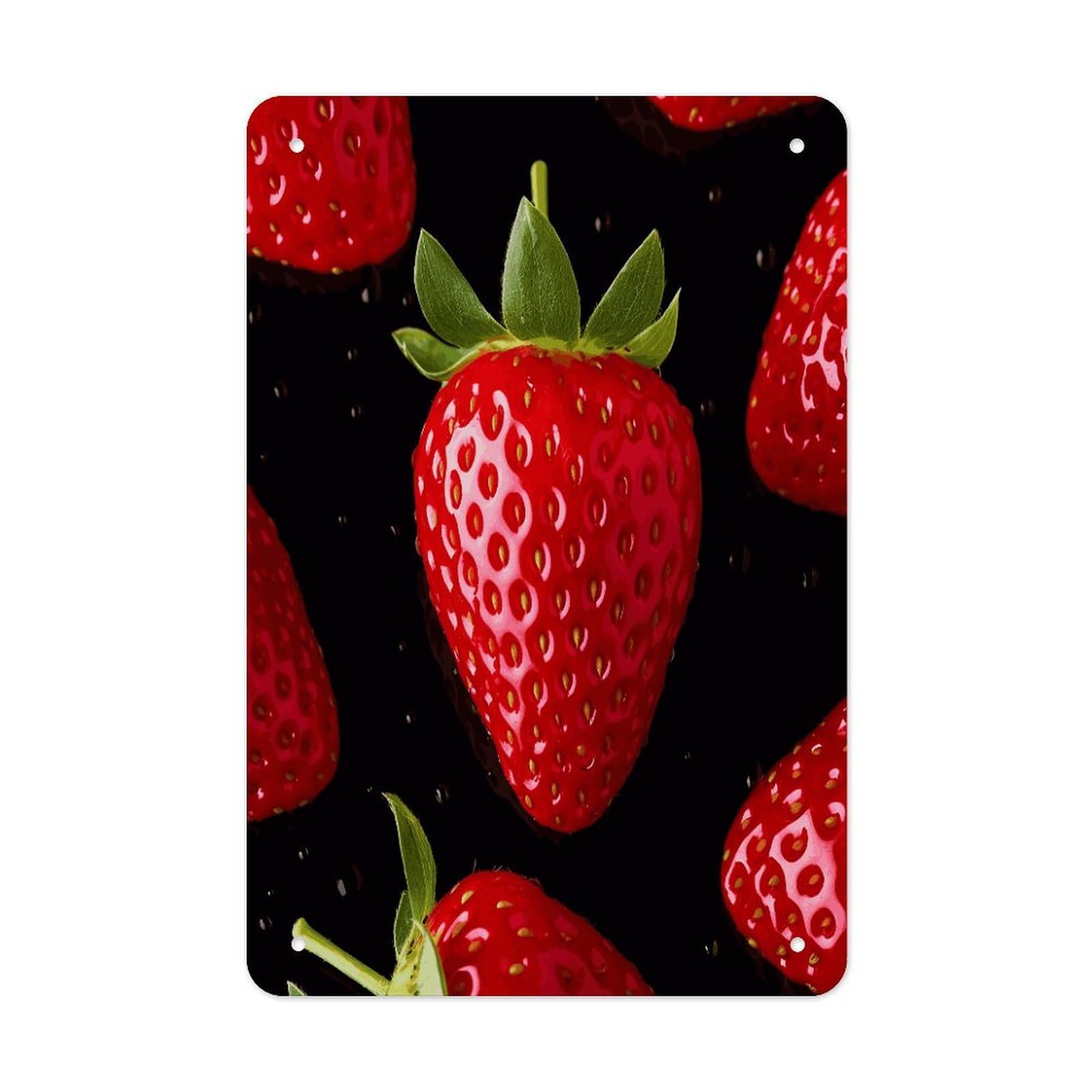 LDGSUPH Strawberry Wall Art Prints Folded Edge Iron Sheet Painting with Holes for Wall Prints Decorative Picture Metal Signboard Decor Painting for Outdoor Indoor Wall Decor