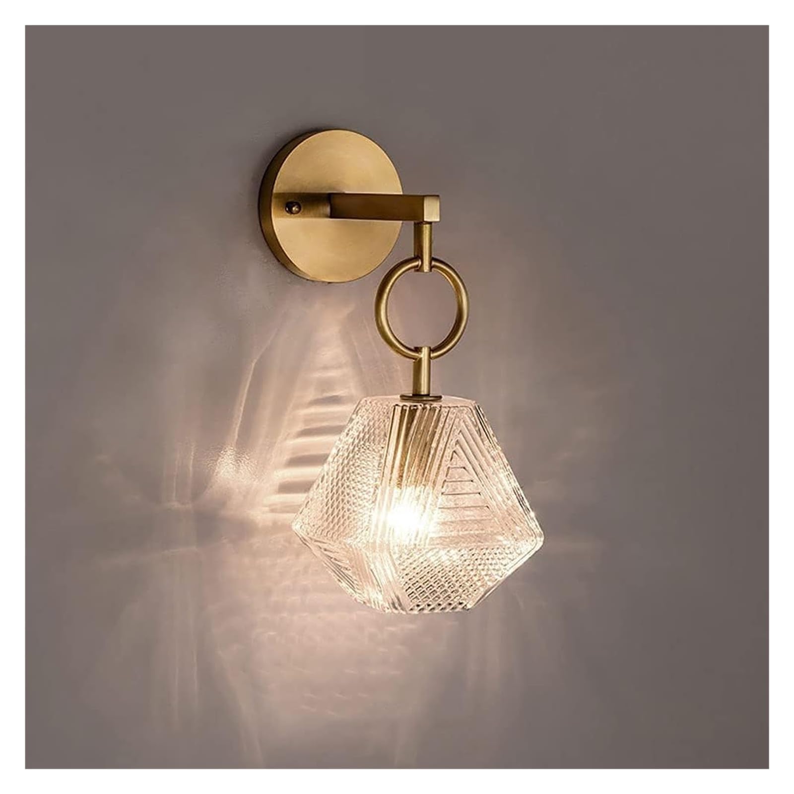 OLSKFUH Wall Lamp Copper Light Luxury Postgold Crystal Glass Wall Lights Fixture Single Head Geometric Indoor Bedroom Bedside Lights Wall Mount Sconce Fixture Background Wall Dec,