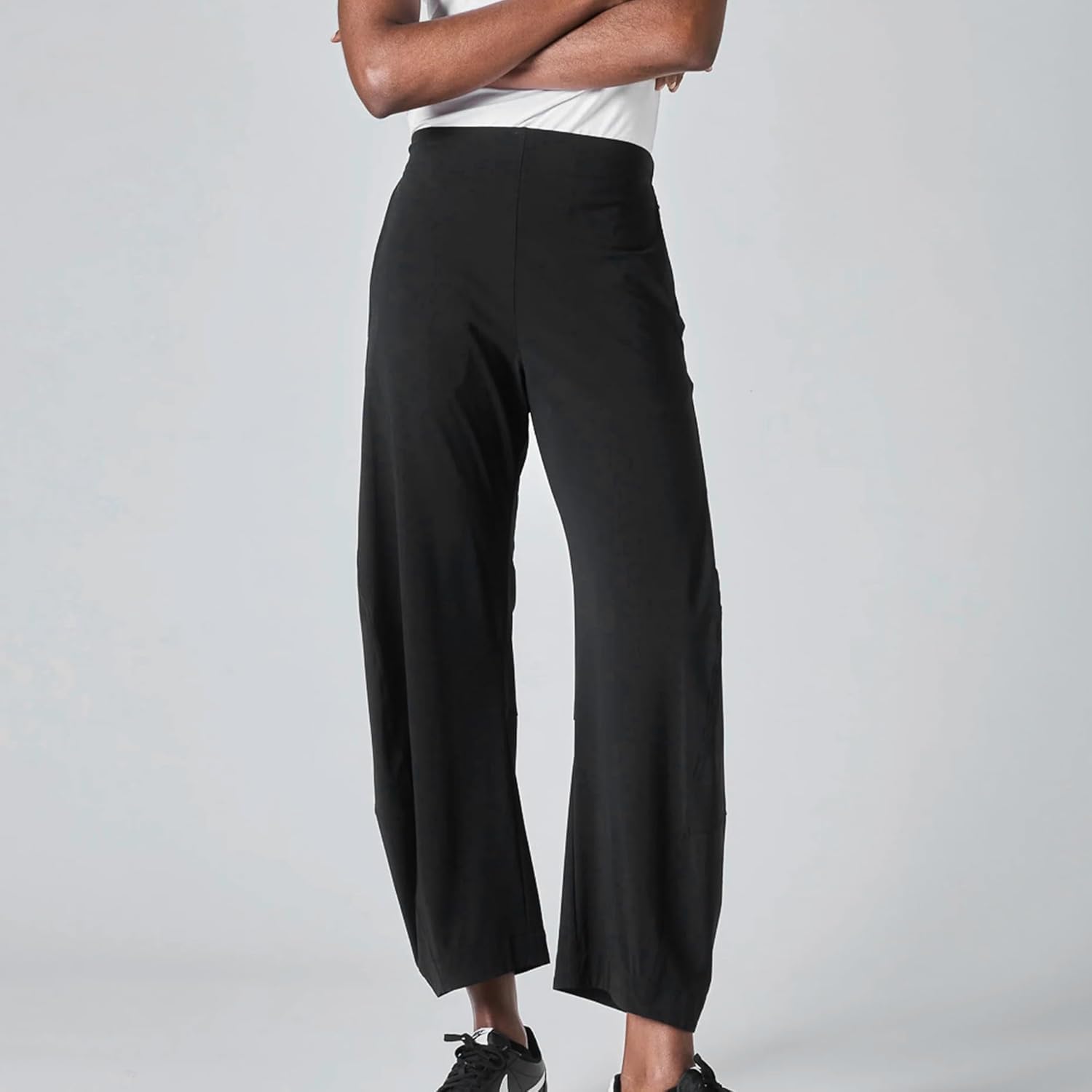 Women Barrel Travel Pants Elastic Waistband Tapered Leg Baggy Mid Rise Work Trousers Lounge Pant with Pockets - Image 4