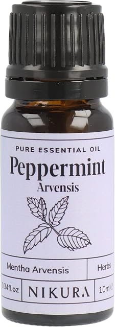 Nikura Peppermint (Arvensis) Essential Oil - 10ml | 100% Pure Natural Oils | Perfect for Hair Care, Spider Repellent, Energy Boost, Candle Making | Great for Skin, Headache Relief | Vegan & UK Made