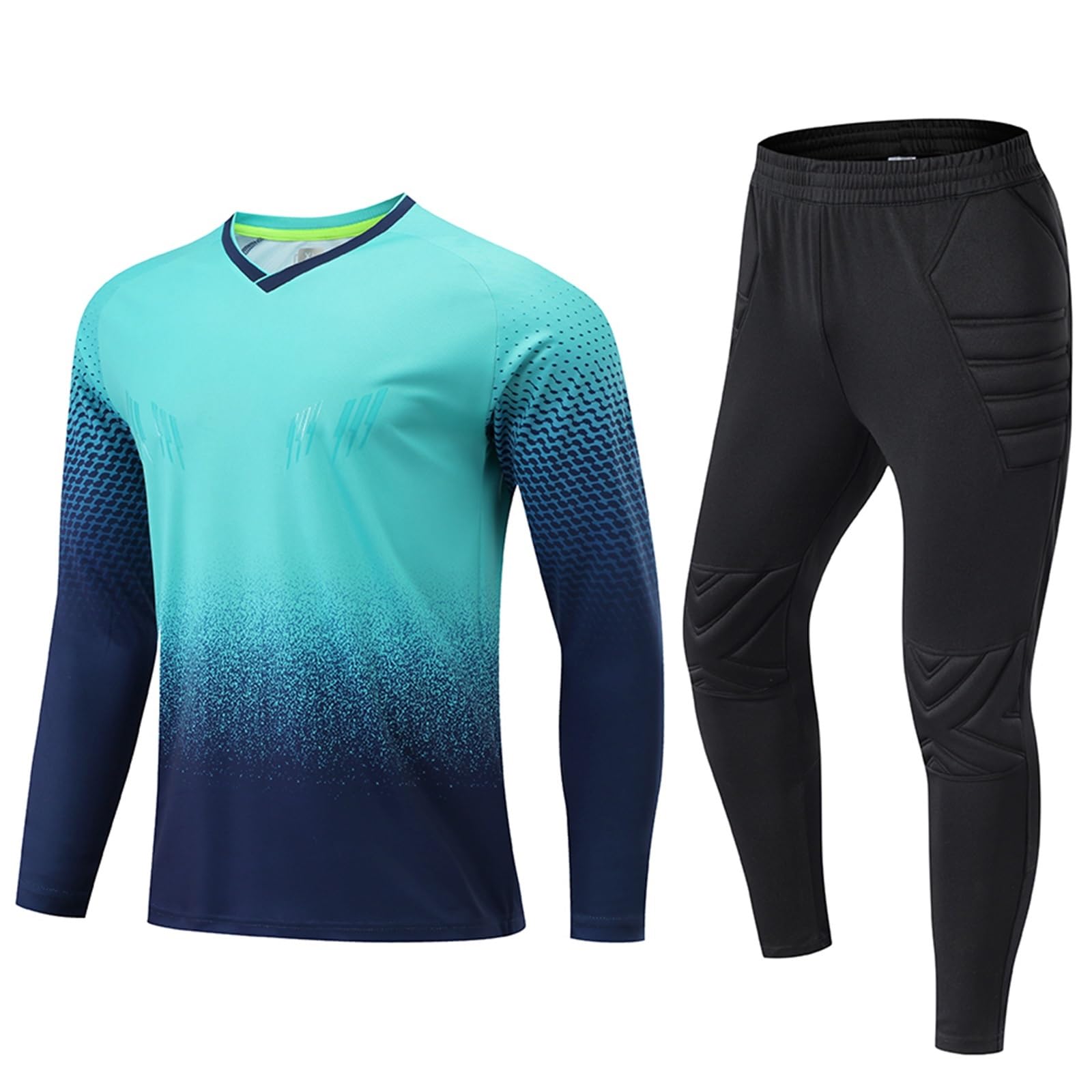 Equipo Portero Infantil - Uniforme Completo con Camiseta y Pantalón, Protecciones de Espuma - Ropa Fútbol Portero Niños/Niñas - Conjunto Entrenamiento Guardameta Junior(Blue set,Aldult 3XL)