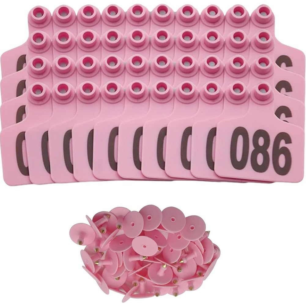 Plastikowe etykiety dla zwierząt hodowlanych, Identyfikacja zwierząt Kolczyki dla bydła 6x7,5 cm Wielokolorowe opakowanie 100 sztuk ponumerowanych 001-1000(Pink,401-500)
