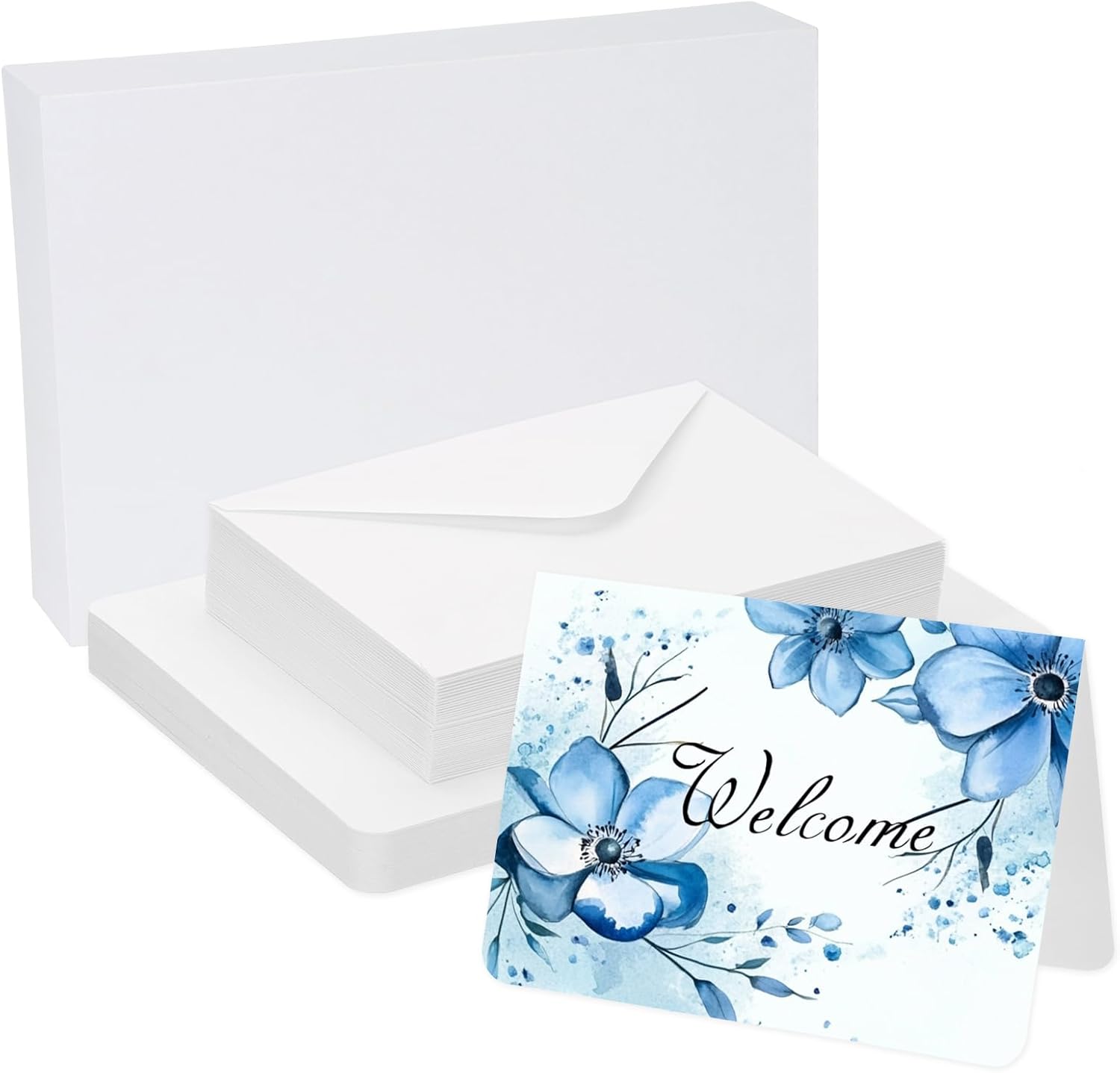 PATIKIL 45 Sets Pure Cotton Watercolor Cards 140lb/300 GSM Postcards Rounded Corners with Envelopes for Art Painting Creative Thank Notes, 5x7 Inch Foldable Size(White Box)