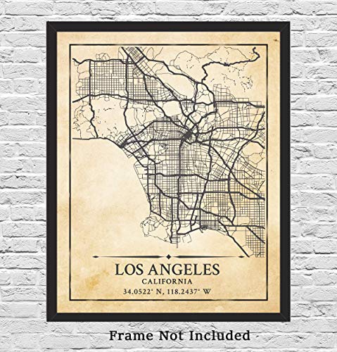 Los Angeles Ca City Street Map Wall Art - 11X14 Vintage Antique Aerial View Decor Print With Coordinates. Makes A Great California-Inspired Gift! #TOP3