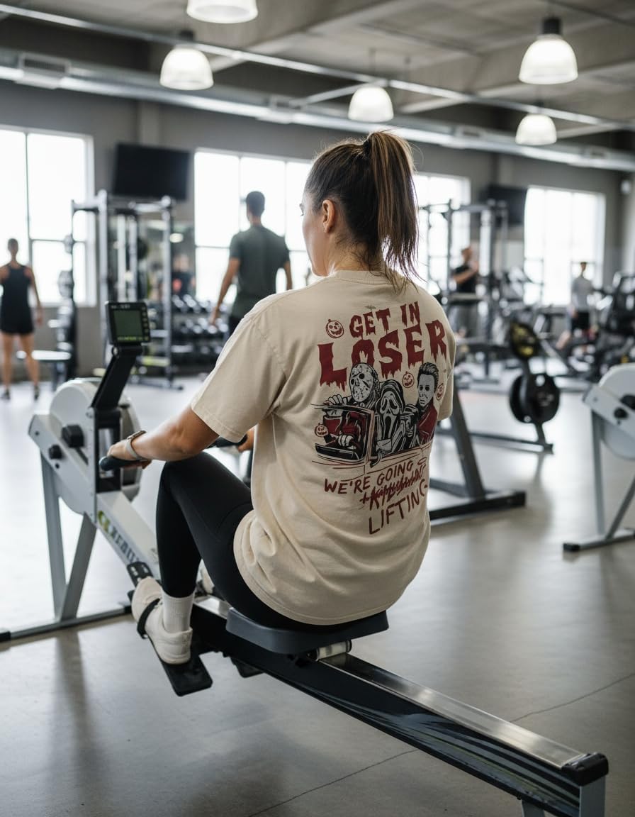 Halloween-Funny Gym Shirts for Women Double-Sided Pattern- Novelty and Fun Design, Washed Heavyweight Cotton Gym t-Shirt