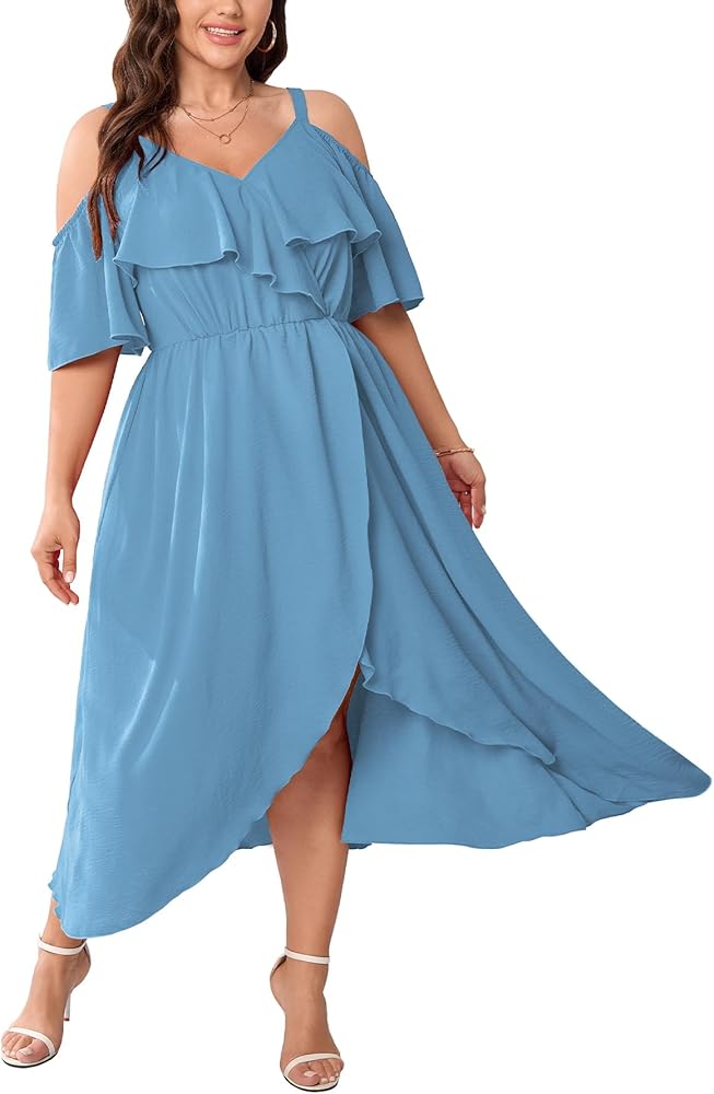 SHESTARR Womens Plus Size Cold Shoulder Dress Short Sleeve Ruffle Summer Sundress High Low Flowy Maxi Long Dresses Blue at Amazon Women's Clothing store SHESTARR Womens Plus Size Cold Shoulder Dress Short Sleeve Ruffle Summer Sundress High Low Flowy Maxi Long Dresses Blue at Amazon Women's Clothing store