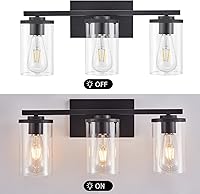 Vista 7 de Lámpara de tocador con 3 lámparas clásicas de baño, moderna lámpara de pared con pantalla de vidrio transparente, elegante aplique de pared