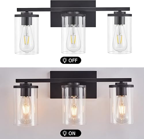 Miniatura 7 de Lámparas de baño de níquel cepillado, lámparas clásicas de tocador con 3 lámparas de pared de metal moderno con pantalla de vidrio transparente para