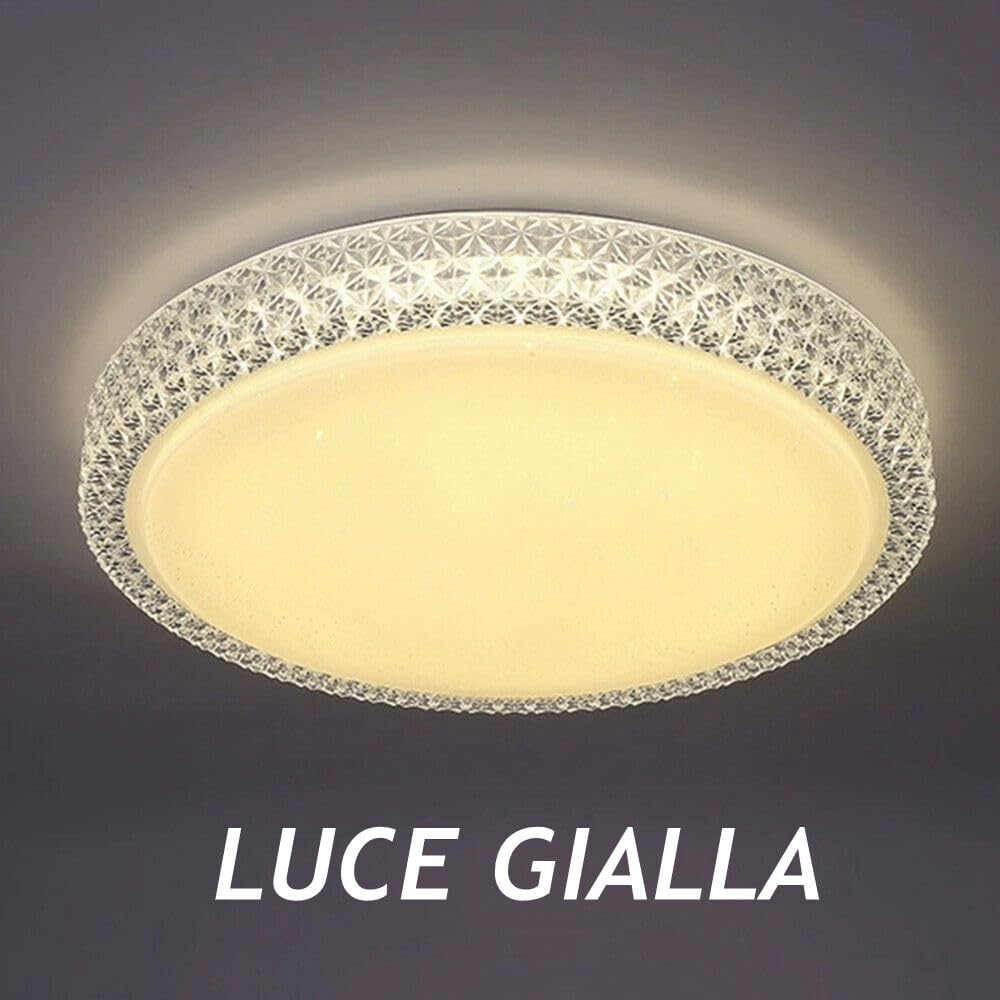 Dopastore Plafoniera da Soffitto LED 60W Design Cerchio Bianco Effetto Stellato Contorno Effetto Cristallo Con Telecomando Lampada da Parete Stile Moderno Interni IP20
