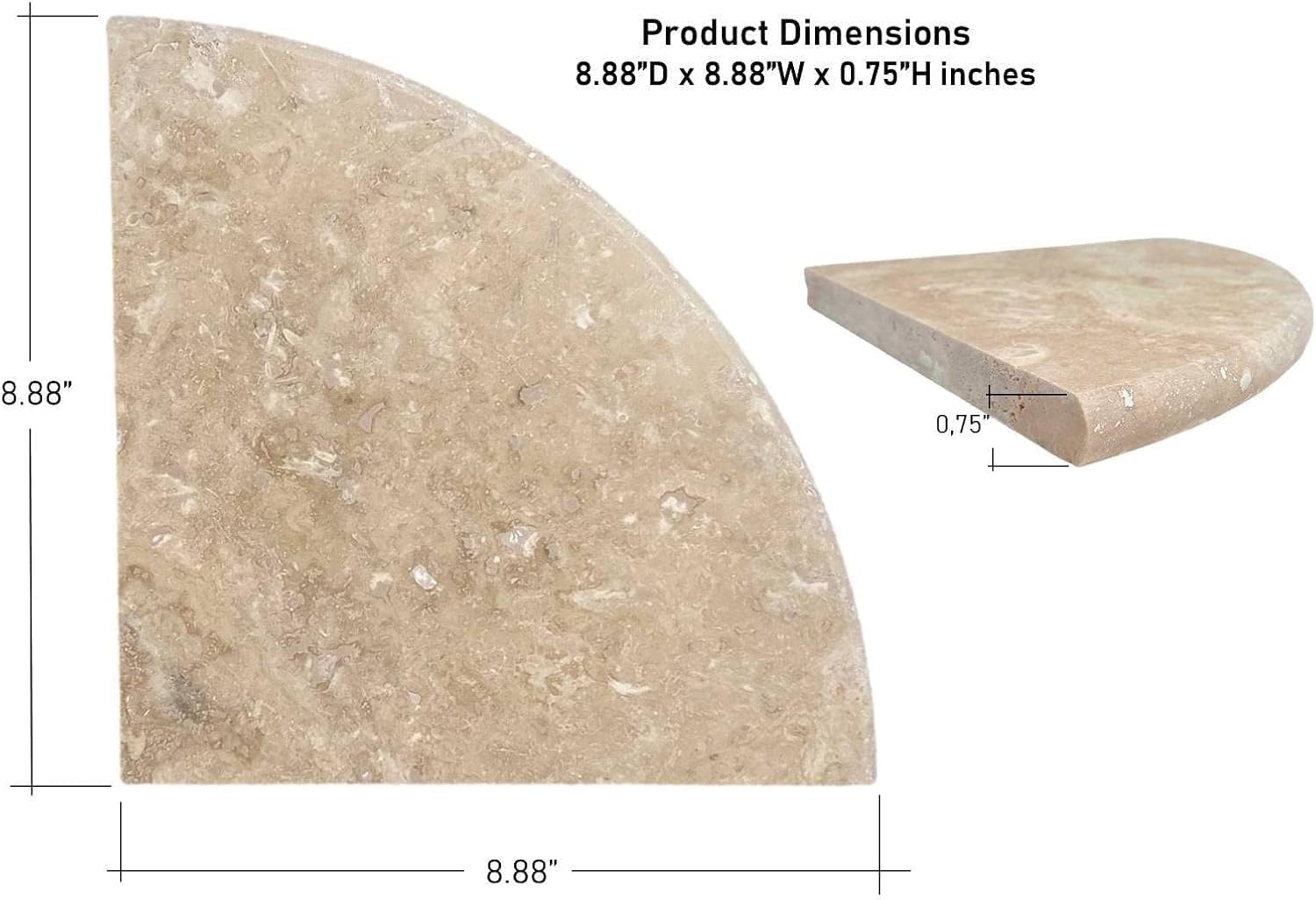 Tenedos Premium Quality Durango Cream Filled and Honed Ivory Light Travertine Corner Shelf 9'' (1)