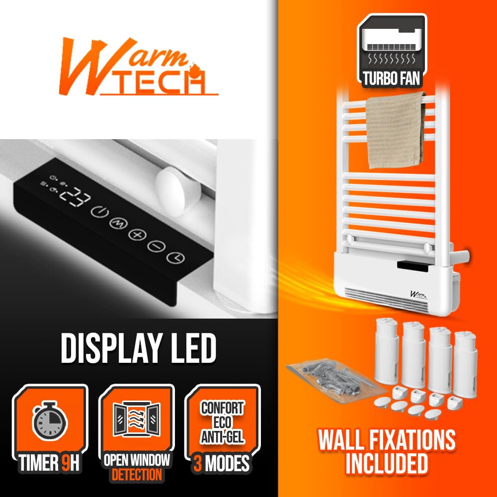 Radiateur sèche serviettes avec fluide 500W + soufflerie 1000W - Warmtech