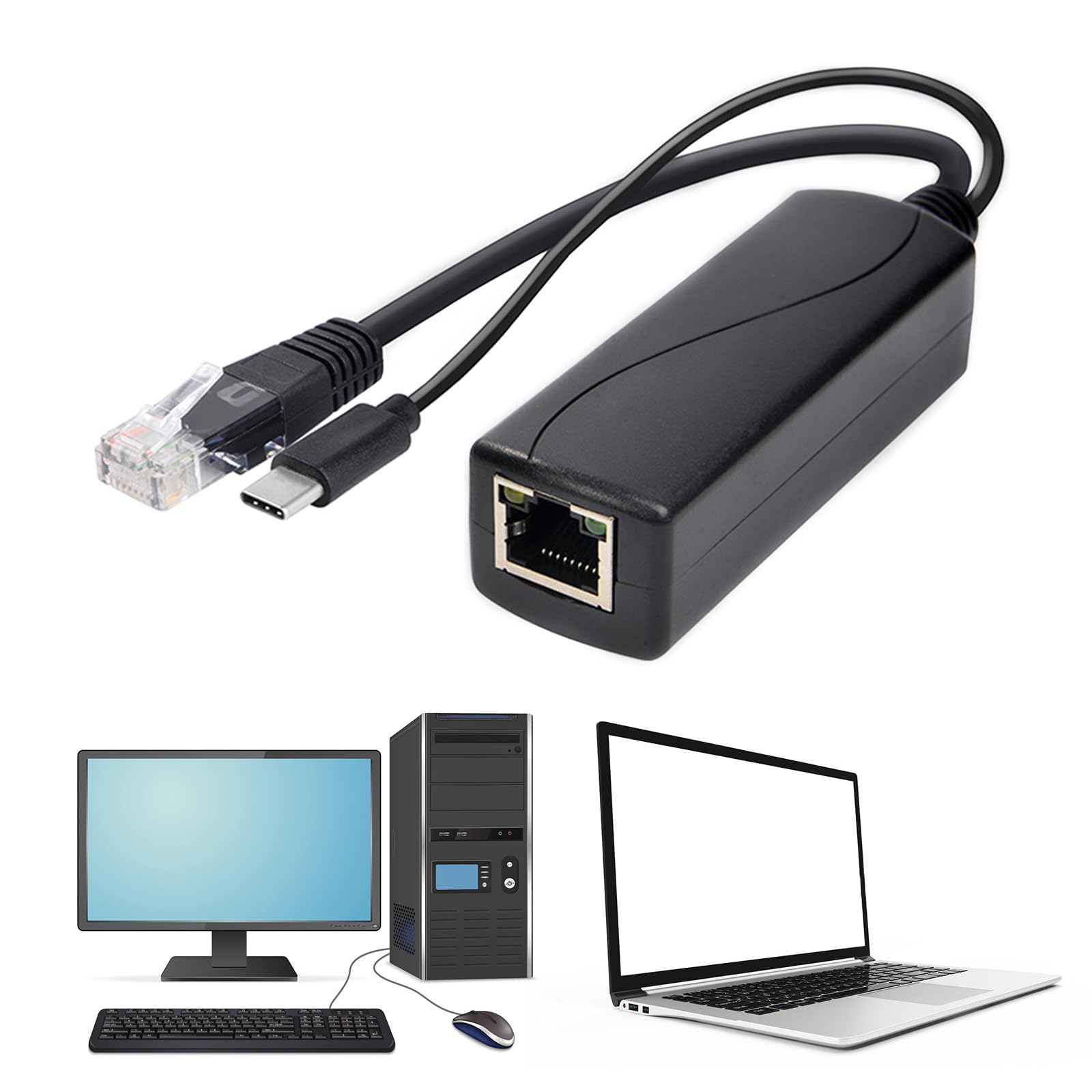 jiingekk 15.4W Gigabit PoEs To Type C Ethernet Adapter 100Mbps RJ45 Converters For Internet Connection