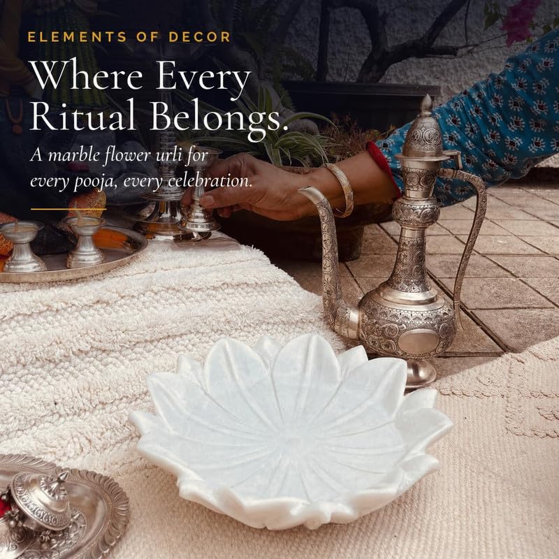 Image of Marble Urli Bowl for Home Decor | Handcrafted Floating Bowl, Decorative Centerpiece for Living Room Table, Luxury Stone Urli Dish, Pooja Decor & Festive Gift Item (Floral /9 Inch)