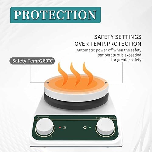 Miniatura 4 de Lab - Agitador magnético de 500.0 °F/500 ℉, placa caliente, mezclador magnético de 3 L, control de perilla de placa calefactora de 50 a 1500 rpm
