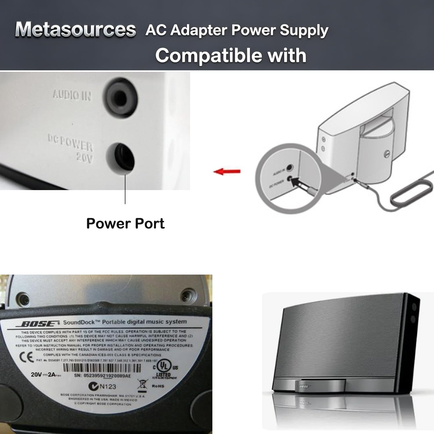 20V AC Adapter for Bose SoundDock N123 43085 Sound Dock 30-Pin iPod Speaker image 2
