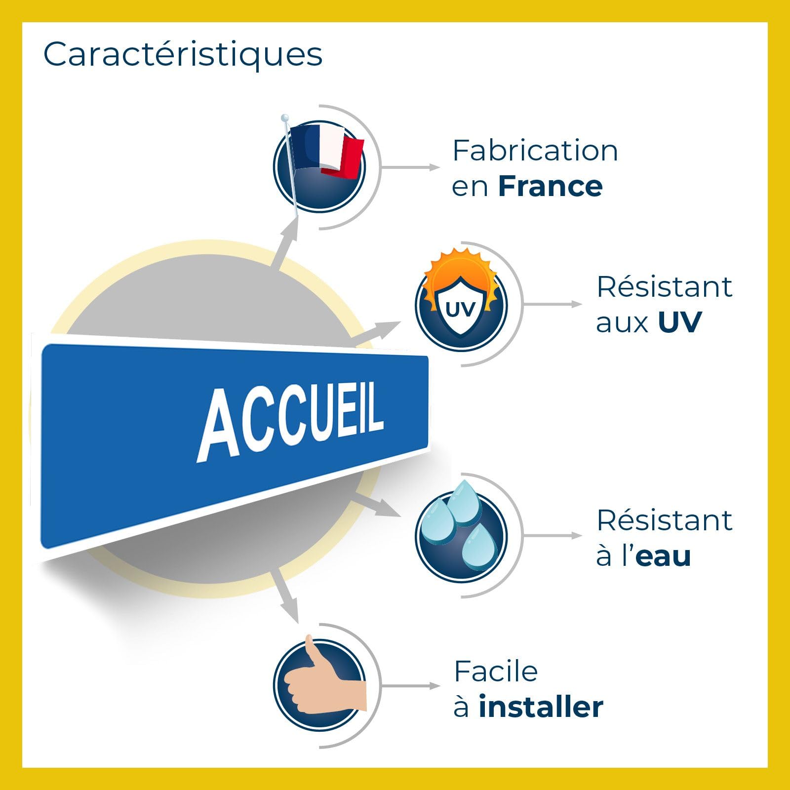 Panneau de signalisation pour camping "ACCUEIL Droite" - 48 x 10 cm - Bleu