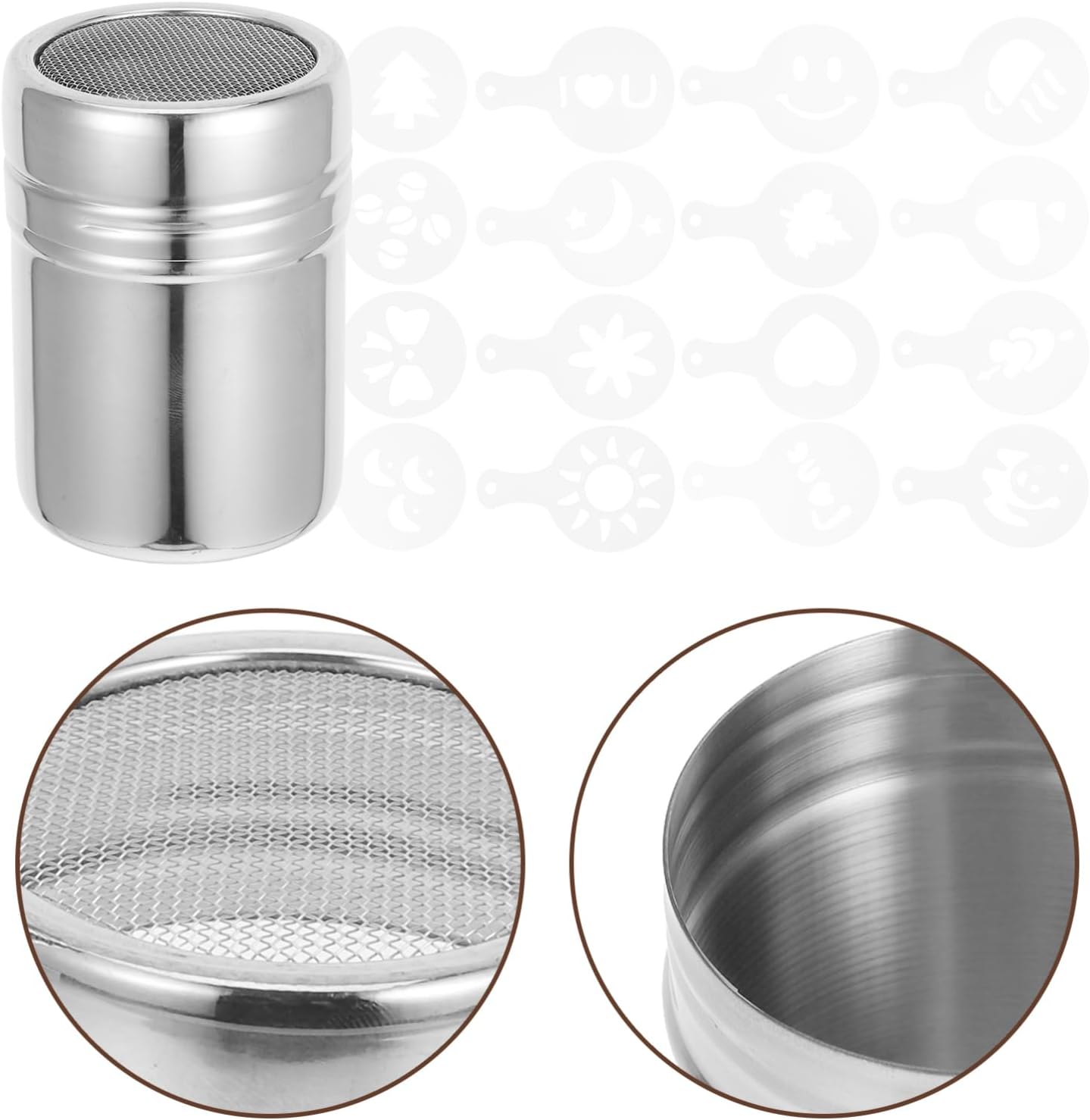 1set Shaker Canisters Stencils for Latte Art and Seasoning Jars for Sugar Flour and Cocoa Powder Essential Kitchen Tools