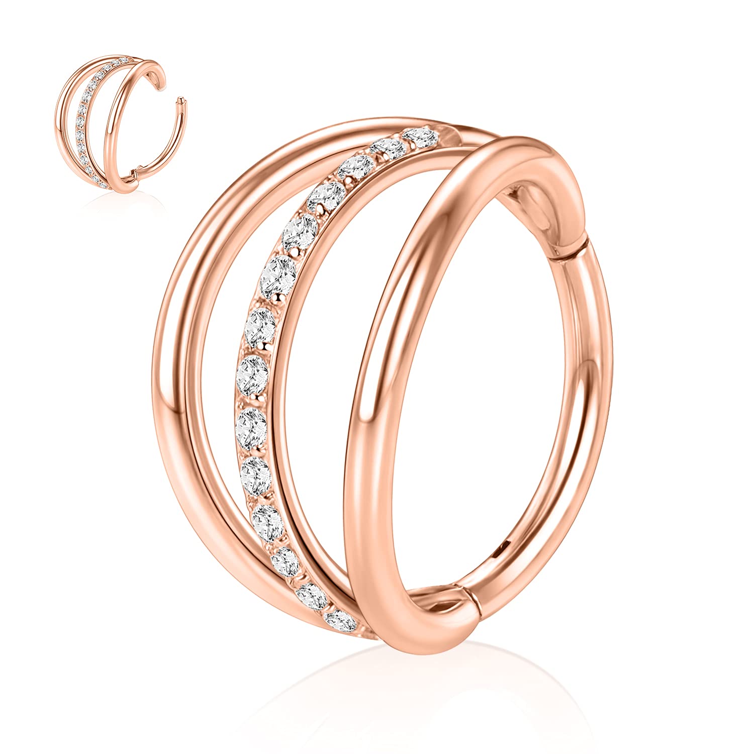 hengkaixuan Triple Double Nose Hoop Ring Sleeper Hoop Earring Helix Rook Conch Cartilage Daith Tragus Earrings Septum Ring Lobe Nose Piercing Jewellery for Women — view 70