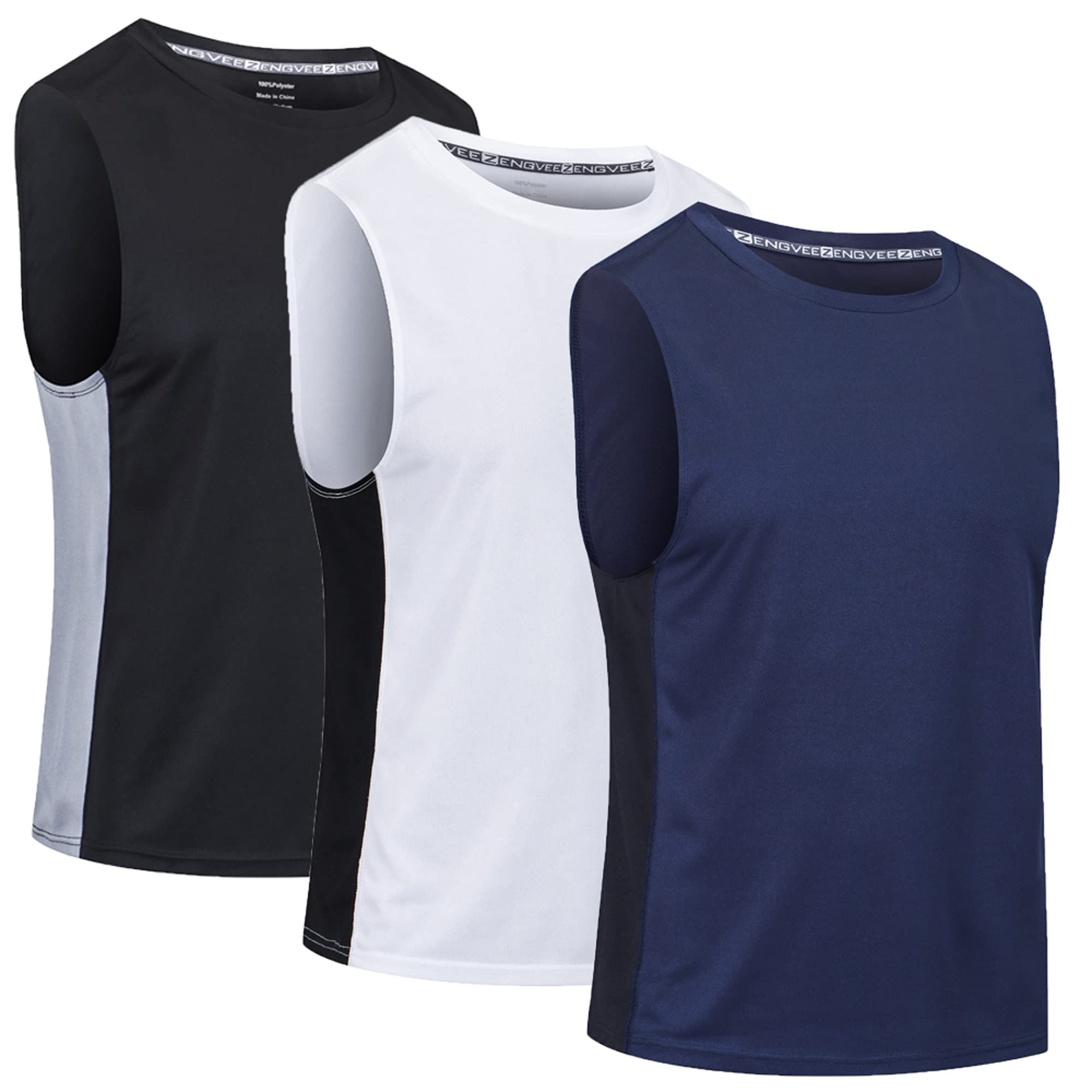 Cimic 3 Piezas Camiseta Tirantes Hombre Secado Rápido Respirable con Rayas Reflectantes para Running Gimnasio
