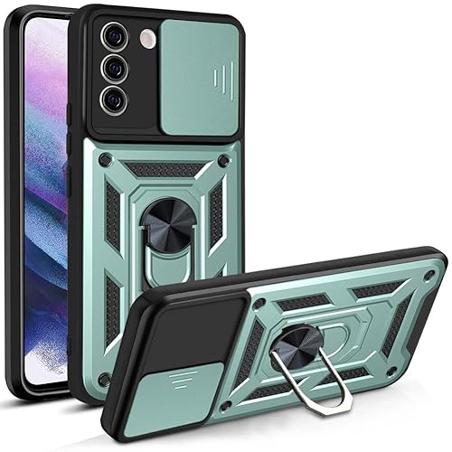 Kukoufey Compatible with Samsung Galaxy S22 Bracket Shell,with Slide Camera Lens Cover Compatible with Samsung SM-S901B/DS Galaxy S22 / SM-S901E/DS SM-S901U1 SM-S901W SM-S901N SM-S9010 Case Green