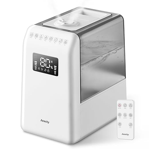 600ml/h Warm and Cool Mist Humidifier for Large Room, Aeocky 6L Top-Fill Humidifier with Remote for 821ft² Coverage, Essential Oil Diffuser with Humidity Sensor, Timer, Sleep, Auto Mode