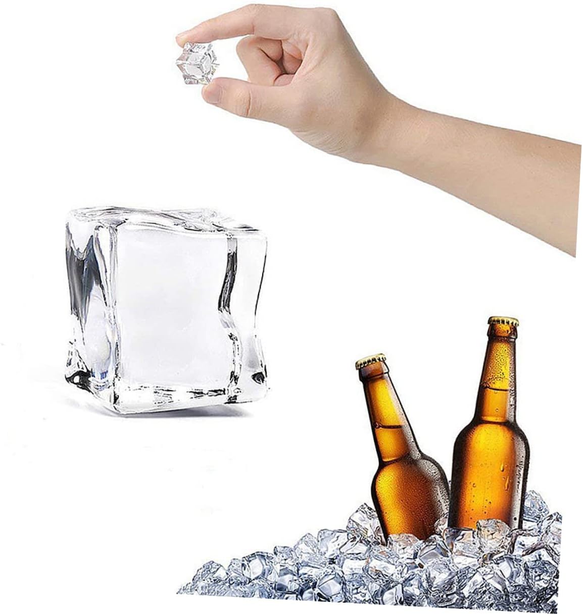 PRETYZOOM 150pcs High Transparency Acrylic Ice Cubes Fake Crystal Ice Cubes Reusable Square Shape Decorative for Photography Events