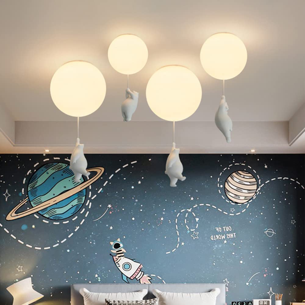 25cm, Moderne Ours Polaire Lumières Lustre pour Enfants Abat-Jour Givré Lustre Sphérique Mignonne Lumières De La Chambre Garçon Fille Chambre Plafonnier Lustre D'éclairage Plafonniers