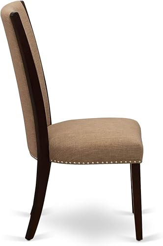 Miniatura 5 de East West Furniture VEP3T47 Verona Modern Parson - Juego de 2 sillas de comedor tapizadas de tela de lino de color sable con cabeza de clavo, color