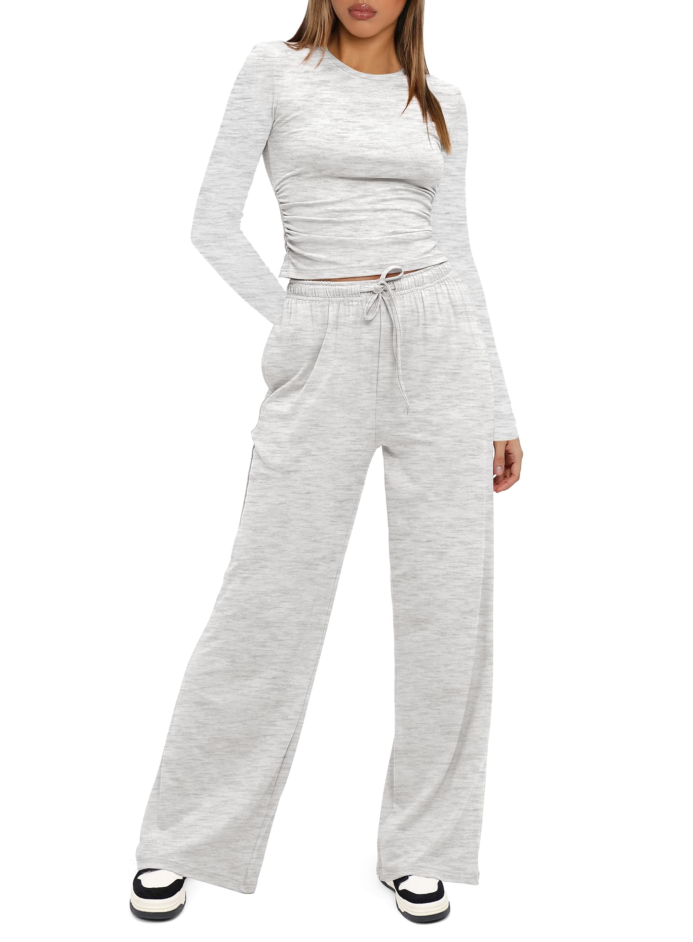 Darong Women's 2 Piece Sets Fall Outfits Long Sleeve Wide Leg Tracksuits Casual Lounge Set Matching Sets