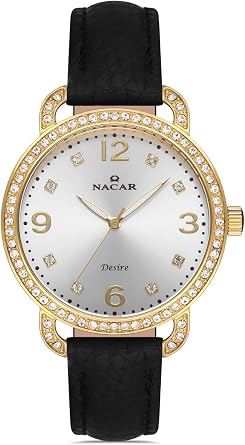 Nacar 10-3931033-DSL1S Kad n Siyah Hakiki Deri 38mm Saat