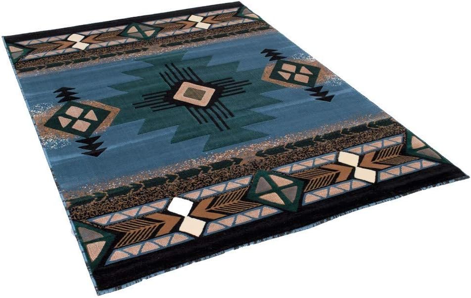 Handcraft Rugs - Navy Blue, Brown and Green, Modern Contemporary Southwestern, Native American Style Area Rug (Approximately 5 by 7)