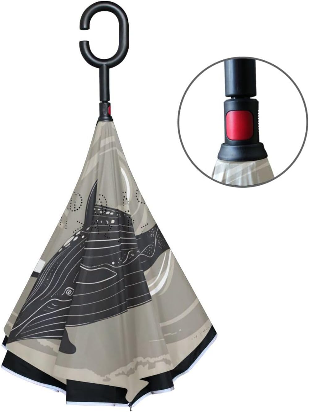 Whale Tai Chi Inverted Umbrellas for Rain Windproof Reverse Upside Down Golf Umbrella with C-shape Handle for Men Women