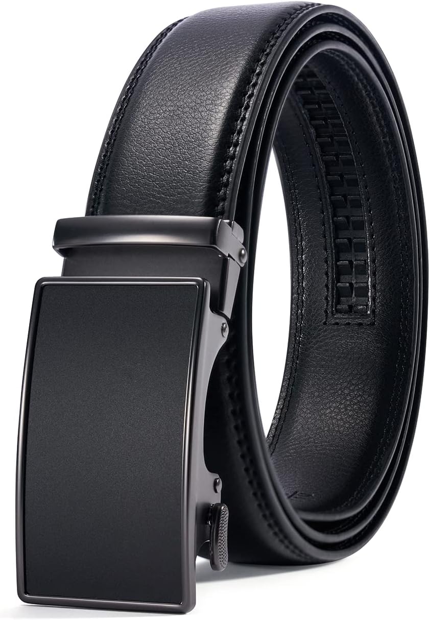 PlusZis 28"-68" Men's Leather Ratchet Dress Belt Big And Tall With Automatic Buckle