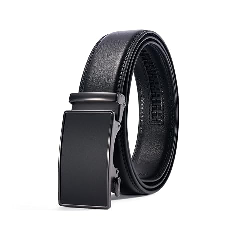 28-68 Mens Leather Ratchet Dress Belt Big And Tall With Automatic Buckle