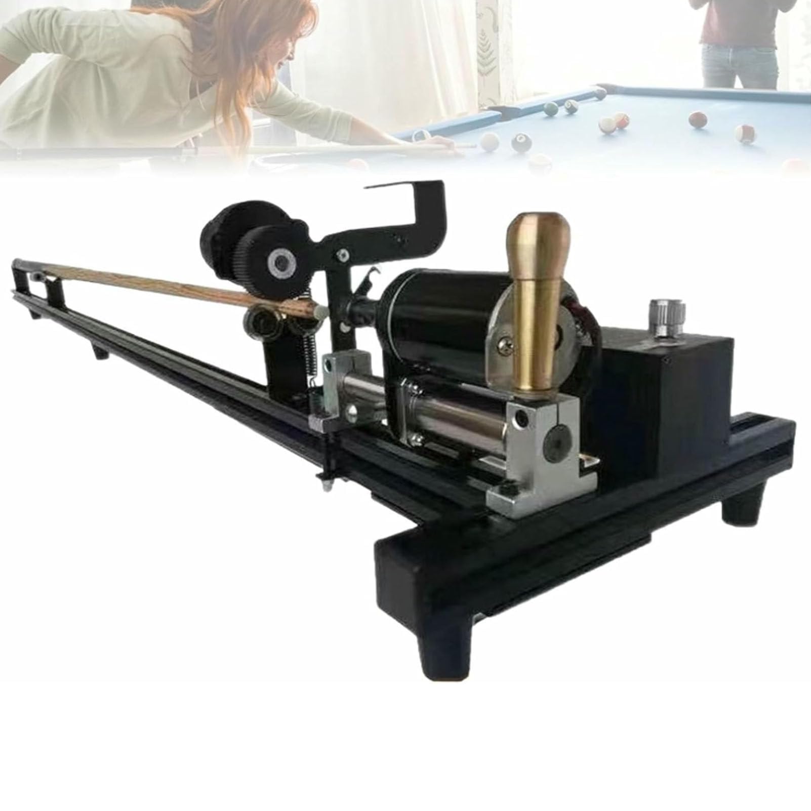 Table Cue Tip Repair Kit, Snooker Cue Grinding&Polishing Repair Machine, Push Rod Operation, Easy To Use, Repairing Leather Head, Changing Copper Hoops, Straightening Lathe, for Billiards Hall
