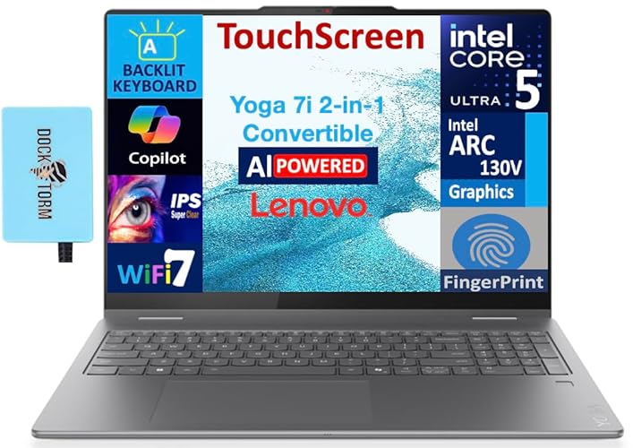 Lenovo Yoga 7i 2-in-1 AI Copilot + Laptop 16.0" 2K Touchscreen Display (Intel Ultra 5 Series 2, 16GB LPDDR5X, 512GB M.2 PCIe SSD, Backlit KB, Fingerprint, 2 TB 4, Win 11 Pro) w/DKZ USB Port Expander