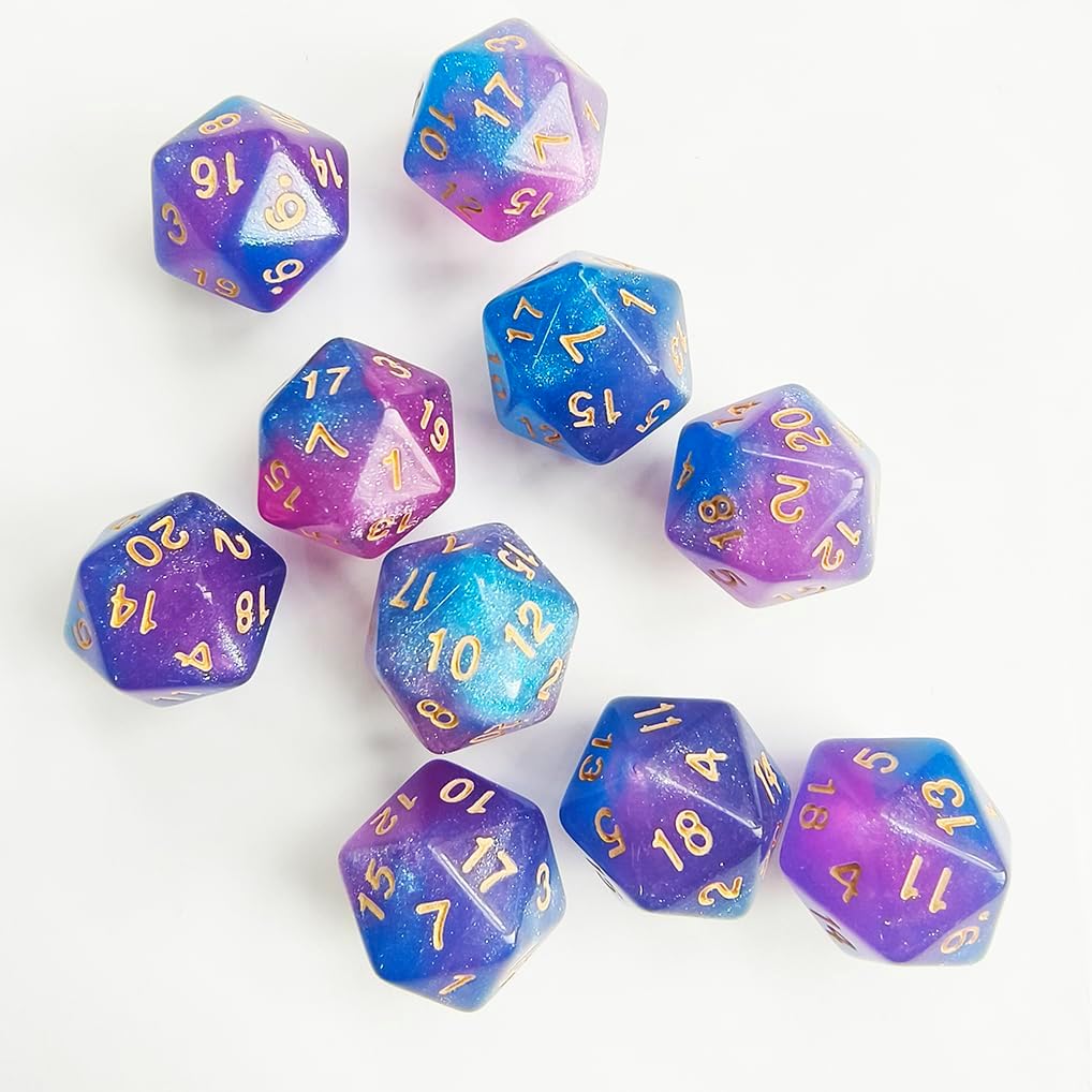 10 Pieces Polyhedral D20 Dice Set, 20 Sided Dice 20mm for RPG MTG DND Table Games (Pink Blue)