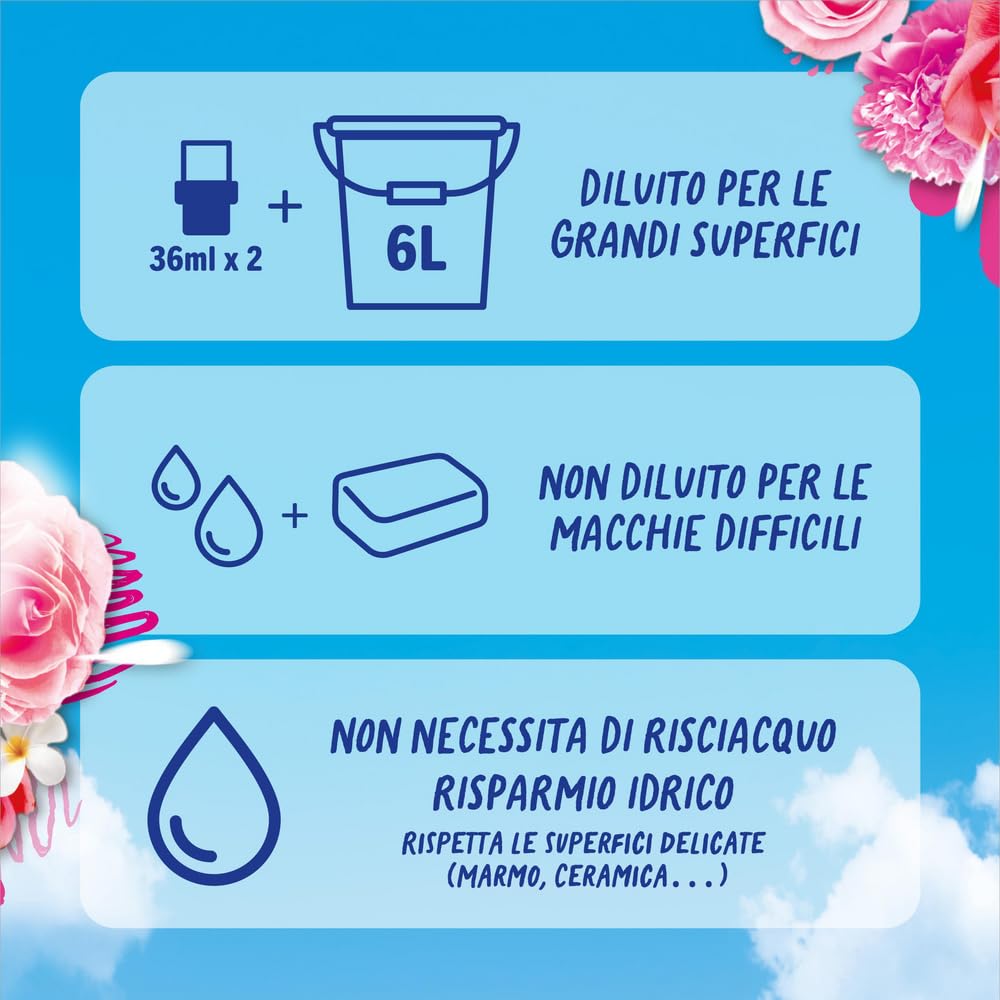Fabuloso Detersivo Pavimenti Freschezza di Rosa 950ml | Detergente Multiuso | 100% Pulizia Istantanea | Profumo per 24 ore | Formula Biodegradabile al 98% | 99% Ingredienti di Origine Naturale