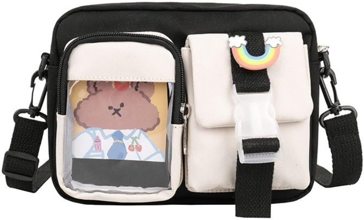 Kawaii Mini Crossbody Bag Purse for Women Cute Japanese Aesthetic Messenger Bag Anime Shoulder Bag with Pin