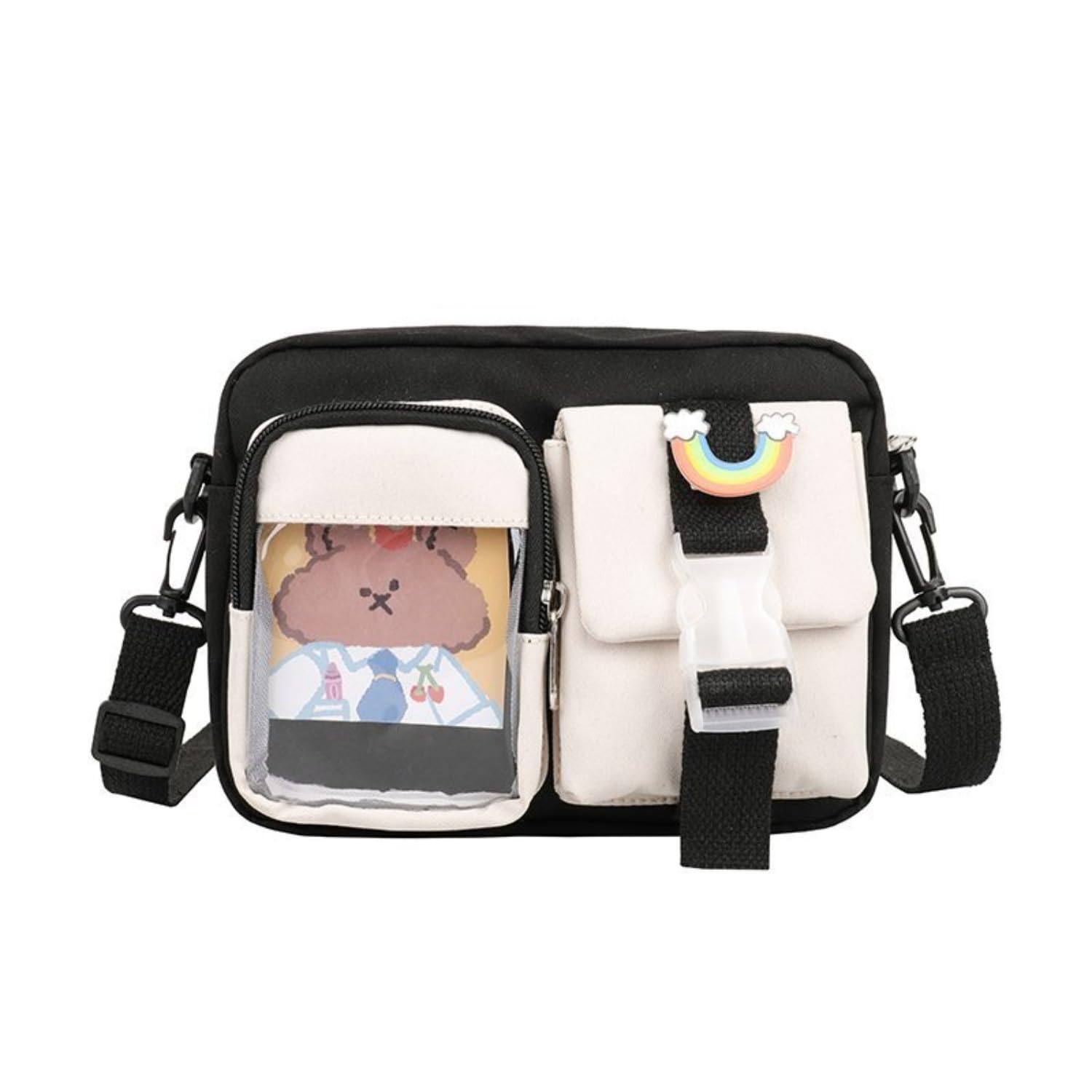 Kawaii Mini Crossbody Bag Purse for Women Cute Japanese Aesthetic Messenger Bag Anime Shoulder Bag with Pin